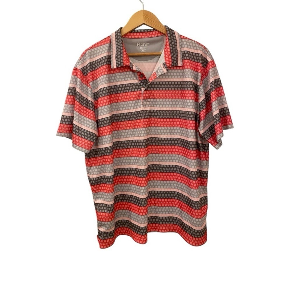 Etonic Mens Pink Striped Golf Polo Shirt Size XL Preppy Athletic